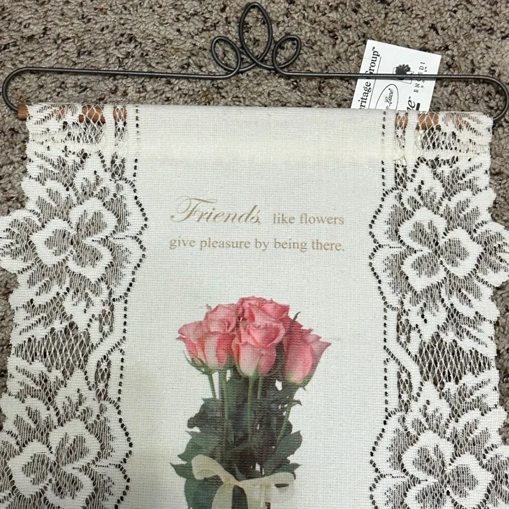 Heritage‎ Lace Wall Hanging Banner  NEW Pink Rose Floral Cottagecore Farmhouse